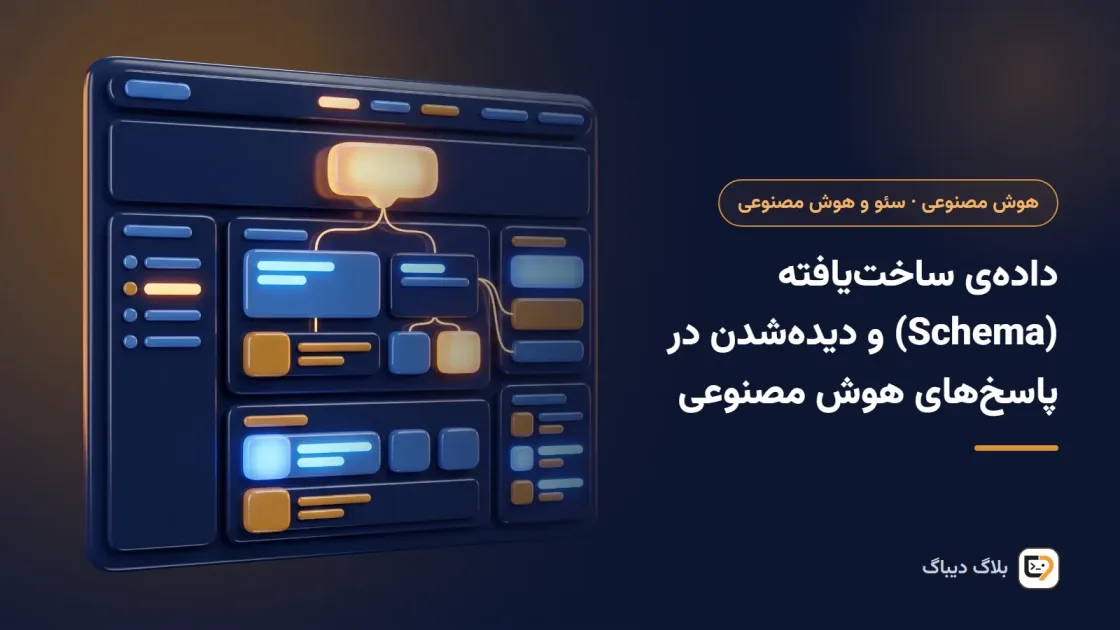 کد JSON-LD داده‌ی ساخت‌یافته کنار صفحه‌ی مقاله و پاسخ یک دستیار هوش مصنوعی