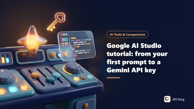 Google AI Studio workspace with prompt panel, model settings and the API key button