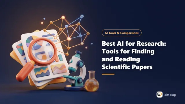 A researcher next to several AI tools for searching and reading scientific papers