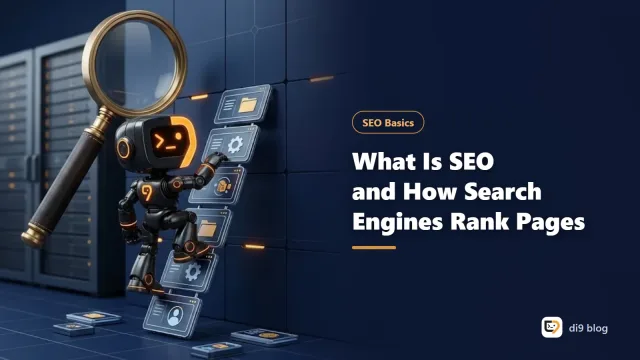 Diagram of the three stages of crawling, indexing and ranking a page in a search engine