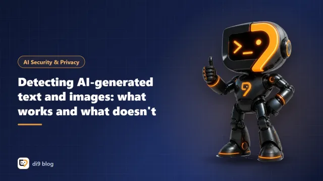A magnifying glass over text and an image to check whether they were made by AI